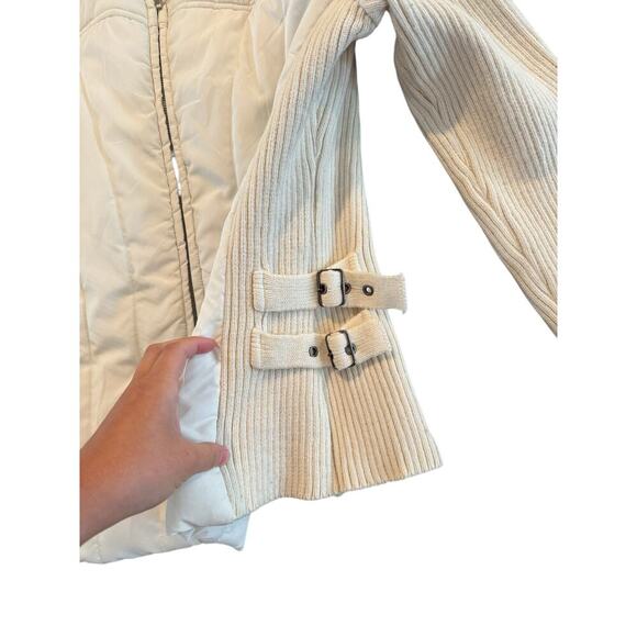 RARE Sole Cor Knitwear Cream Quilted Sweater Jacket Size Petite Ribbed Sleeve - Picture 6 of 8